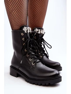 Kožené dámské pracovní kotníkové boty s ozdobou Zazoo Black