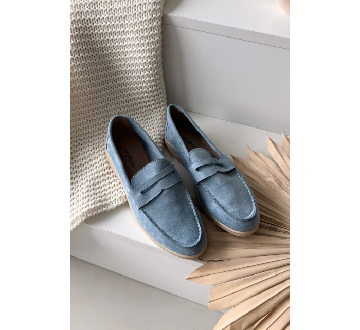 Dámské mokasíny z eko semiše – modré Renelia