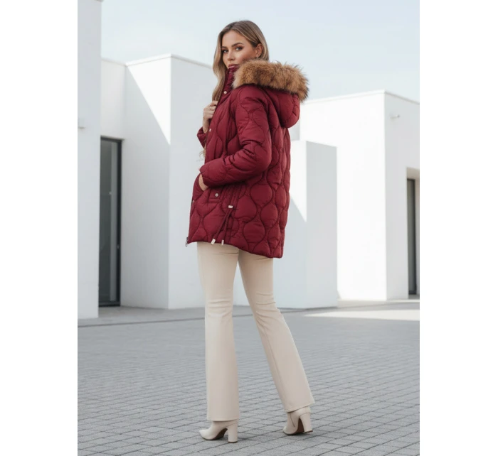 Dámská zimní bunda LUMORE prošívaná bunda s kapucí bordó FashionStreet TY5014 Dámská zimní bunda LUMORE prošívaná bunda s kapucí bordó FashionStreet TY5014