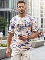 Klasické pánské tričko v kamuflážovém vzoru s potiskem, béžové, FashionStreet NX2001R