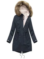 Tmavě modrá dámská zimní bunda parka s kapucí a odepínací kožešinovou podšívkou model 21242084 - Libland