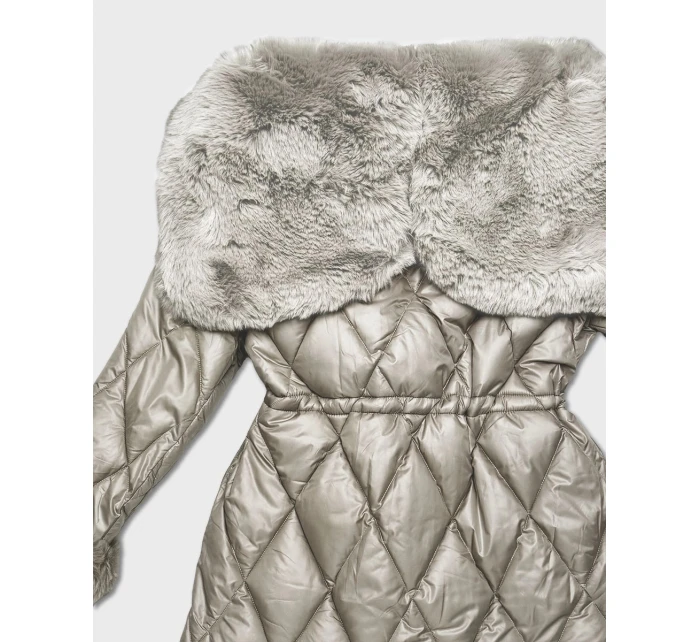 Béžová bunda s kožešinovou kapucí, model 21757959 - HONEY WINTER