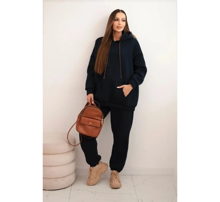 Dámská tepláková souprava zateplená z bavlny s kapucí granátová