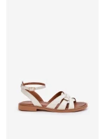 Kožené Dámské Sandály Na Plochém Podpatku Zazoo model 21682231 Ecru - Boto