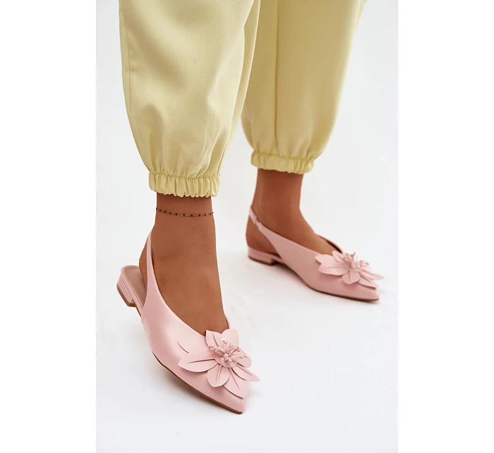 Dámské sandály na nízkém podpatku s dekorativním květem Růžové Telivette
