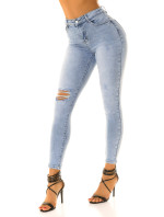 Sexy džíny s vysokým pasem a roztrženým kolenem