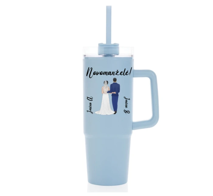 Personalizovaná termoska s průhledným víčkem s novomanželským párem 