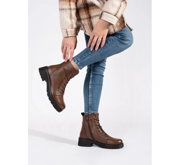 Pěkné  kotníčkové boty dámské Ciemnobrązowy platforma