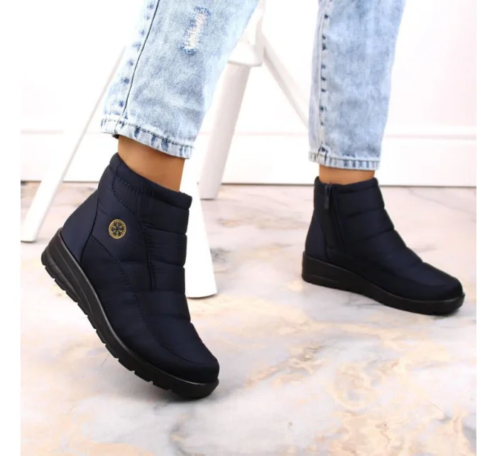 Novinky W EVE437B tmavě modré sněhule na podpatku