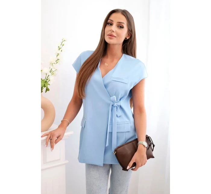 Dámská bunda bez rukávů s kravatou – elegantní střih modrý