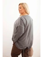 Dámská mikina Plus Size bavlněná s potiskem srdce a šňůrkami grafitová