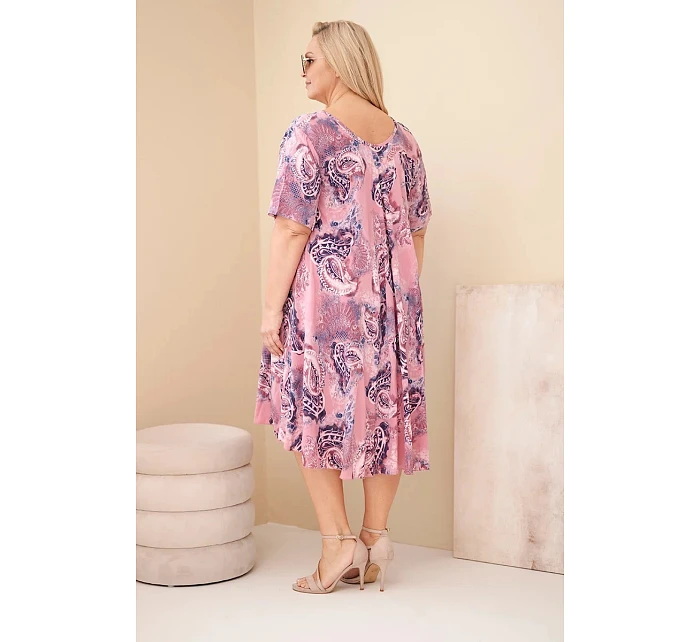 Dámské viskózové šaty Plus Size s krátkým rukávem a model 22043102 vzorem růžová - K-Fashion