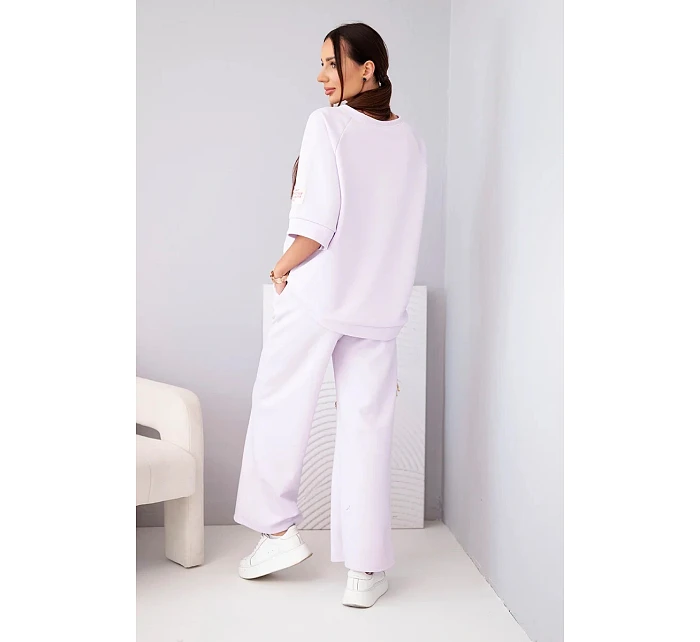 Dámský máslový komplet z viskózy mikina a široké kalhoty světle fialový