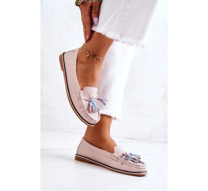 Dámské kožené mokasíny s třásněmi model 21581278 - EVENTO Dámské kožené mokasíny s třásněmi model 21581278 - EVENTO