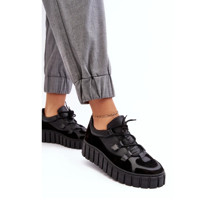 Dámské kožené sportovní boty na platformě M01/1 Zazoo Černé