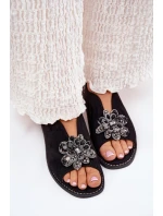 Dámské Sandály Na Plochém Podpatku S Ozdobou S.Barski KV27-001 Černé