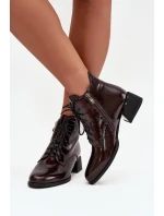 Kožené lakované dámské kotníkové boty na klínu Artiker 57C1119 bordó