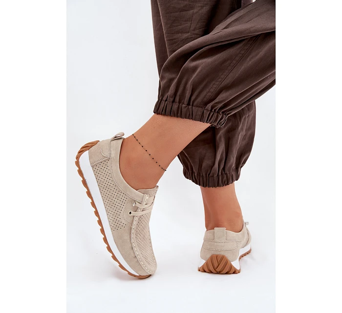 Dámské polobotky z přírodního semiše béžové model 22091763 - EVENTO