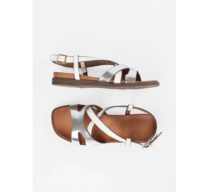 Originální bílé  sandály dámské na plochém podpatku