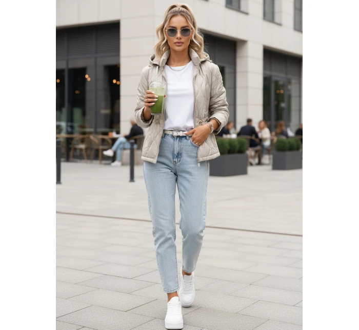 Dámská prošívaná bunda s kapucí světle šedá FashionStreet TY5535 Dámská prošívaná bunda s kapucí světle šedá FashionStreet TY5535