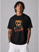 Pánské tričko oversize s potiskem medvídka černé FashionStreet NX1012R Pánské tričko oversize s potiskem medvídka černé FashionStreet NX1012R
