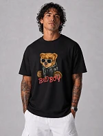 Pánské tričko oversize s potiskem medvídka černé FashionStreet NX1012R