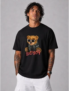 Pánské tričko oversize s potiskem medvídka černé FashionStreet NX1012R