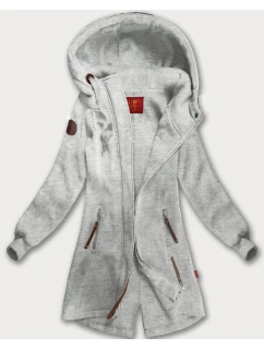 Světle šedá dlouhá dámská mikina s kapucí (AMG-675/2)