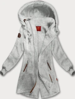 Světle šedá dlouhá dámská mikina s kapucí (AMG-675/2)