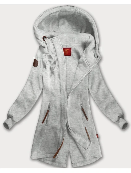 Světle šedá dlouhá dámská mikina s kapucí (AMG-675/2)