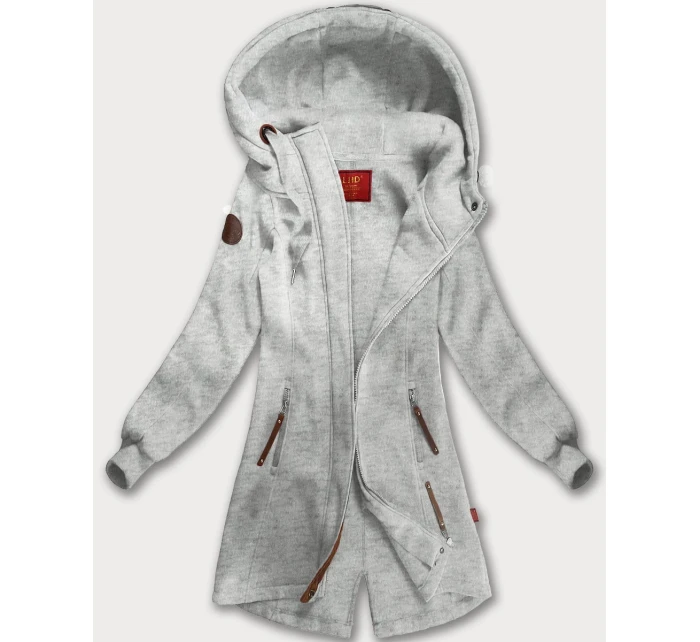 Světle šedá dlouhá dámská mikina s kapucí (AMG-675/2)