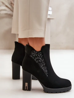 Zateplené dámské boty na vysokém podpatku s výšivkou černé model 21669227 - Boto