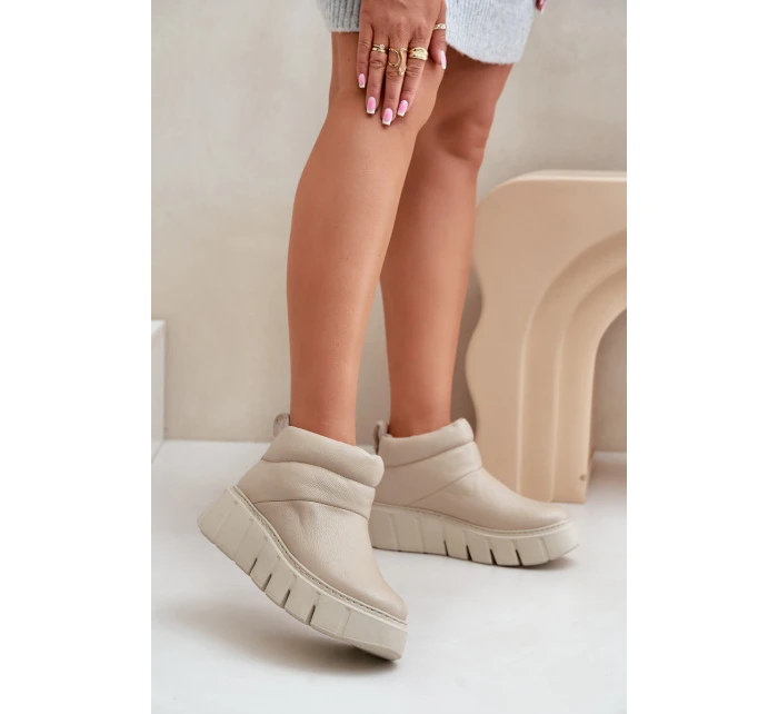 Zazoo 60470 Kožené boty zateplené vlnou na platformě světle béžové