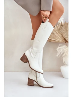 Kožené  Kolena Na Podpatku Bílé Zazoo model 21682140 - Boto