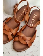 Kožené Sandály Na Podpatku Hnědé model 21684012 - Zazoo Kožené Sandály Na Podpatku Hnědé model 21684012 - Zazoo