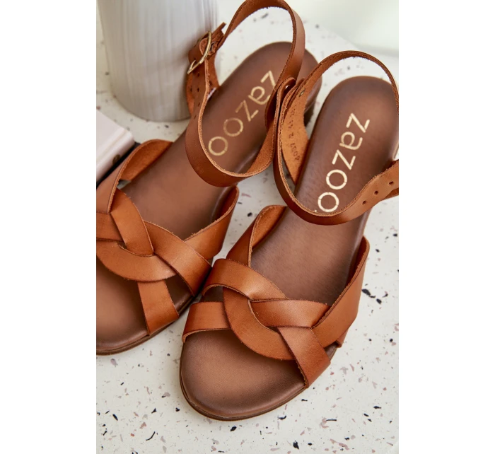 Kožené Sandály Na Podpatku Hnědé model 21684012 - Zazoo Kožené Sandály Na Podpatku Hnědé model 21684012 - Zazoo