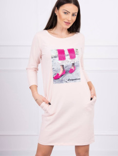 Šaty s grafikou 3D se zirkony pudrově růžové