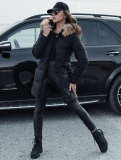 Dámská prošívaná bunda s kožešinou černá FashionStreet TY4577