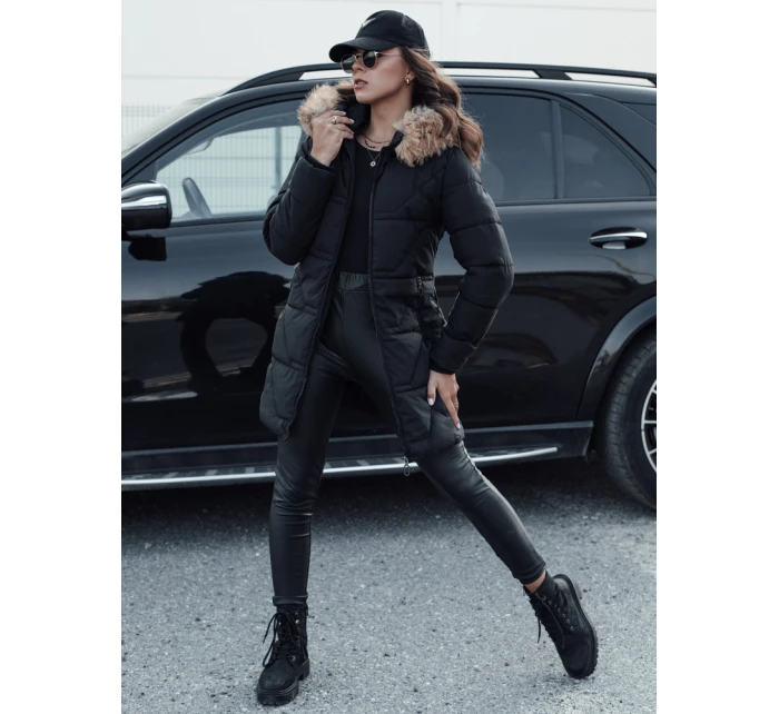 Dámská prošívaná bunda s kožešinou černá FashionStreet TY4577