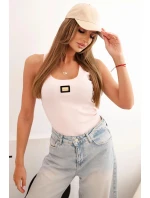 Dámská pruhovaná top na ramínkách s ozdobnou nášivkou pudrově růžová