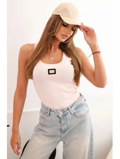 Dámská pruhovaná top na ramínkách s ozdobnou nášivkou pudrově růžová