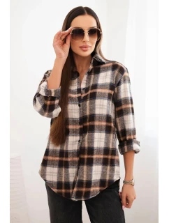 Dámská košile z bavlny s delším zadním dílem károvaná hnědá + béžová