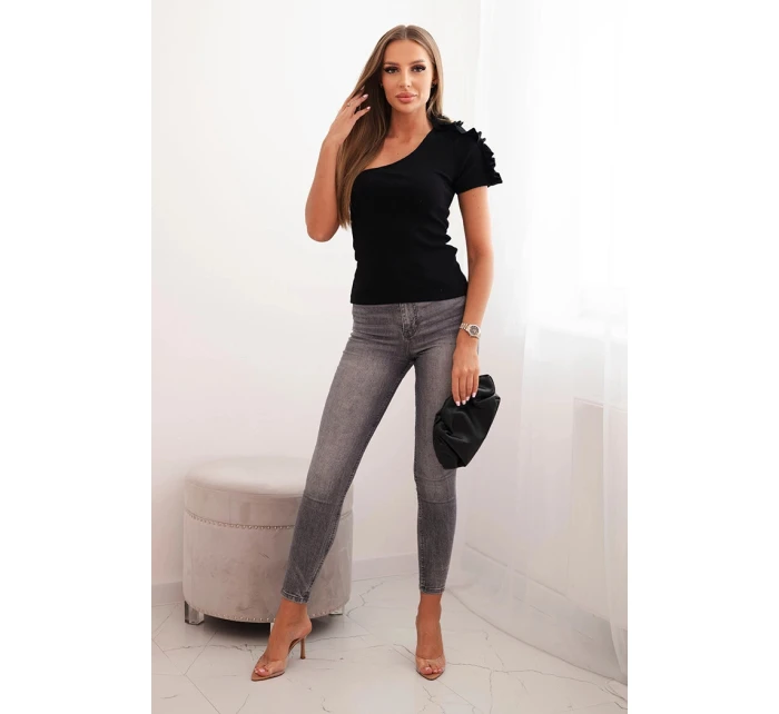 Dámská bavlněná blůza na jedno rameno s volánem černá Dámská bavlněná blůza na jedno rameno s volánem černá