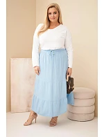 Dámská sukně Plus Size z bavlněného mušelínu s volánem a gumou v pase modrá