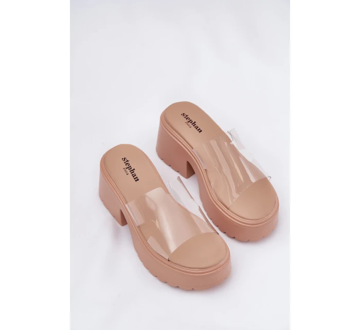 Průhledné Dámské Pantofle Na Platformě A Podpatku Béžové model 21687118 - Boto Průhledné Dámské Pantofle Na Platformě A Podpatku Béžové model 21687118 - Boto