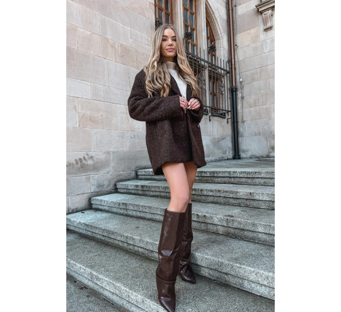 Zateplené dámské kozačky s obráceným lemem na podpatku čokoládové Elivira