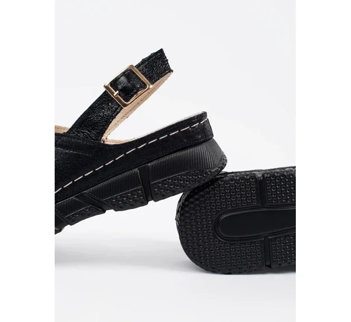 Exkluzívní černé dámské  sandály na plochém podpatku
