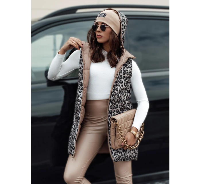 Dámská přechodná prošívaná vesta ELEGANCIO s kapucí oboustranná velbloudí FashionStreet TY4656