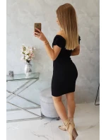 Pruhované volánkové šaty černé