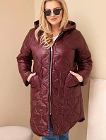 Dámská zimní prošívaná bunda Plus Size s kapucí švestková